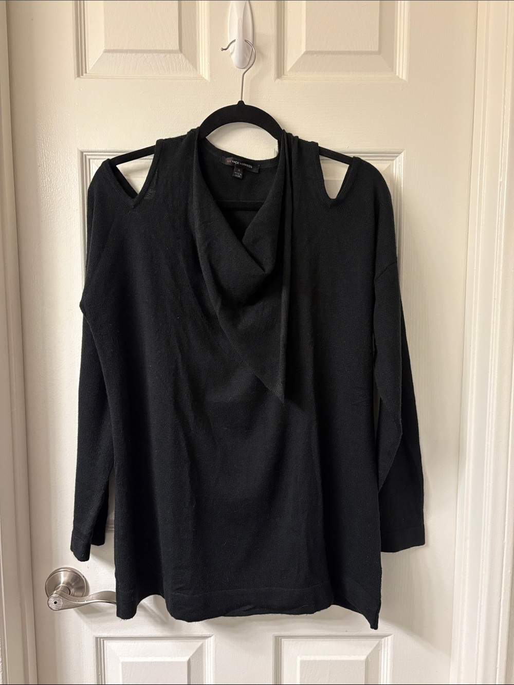 Black Cold-Shoulder Cowl Neck Women's Sweater